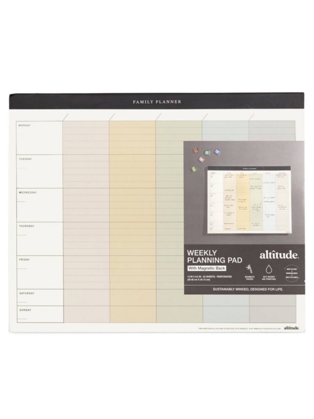 Weekly Family Planner Notepad 12"x9.5" Magnetic Back Monday/Sunday
Layout NEW